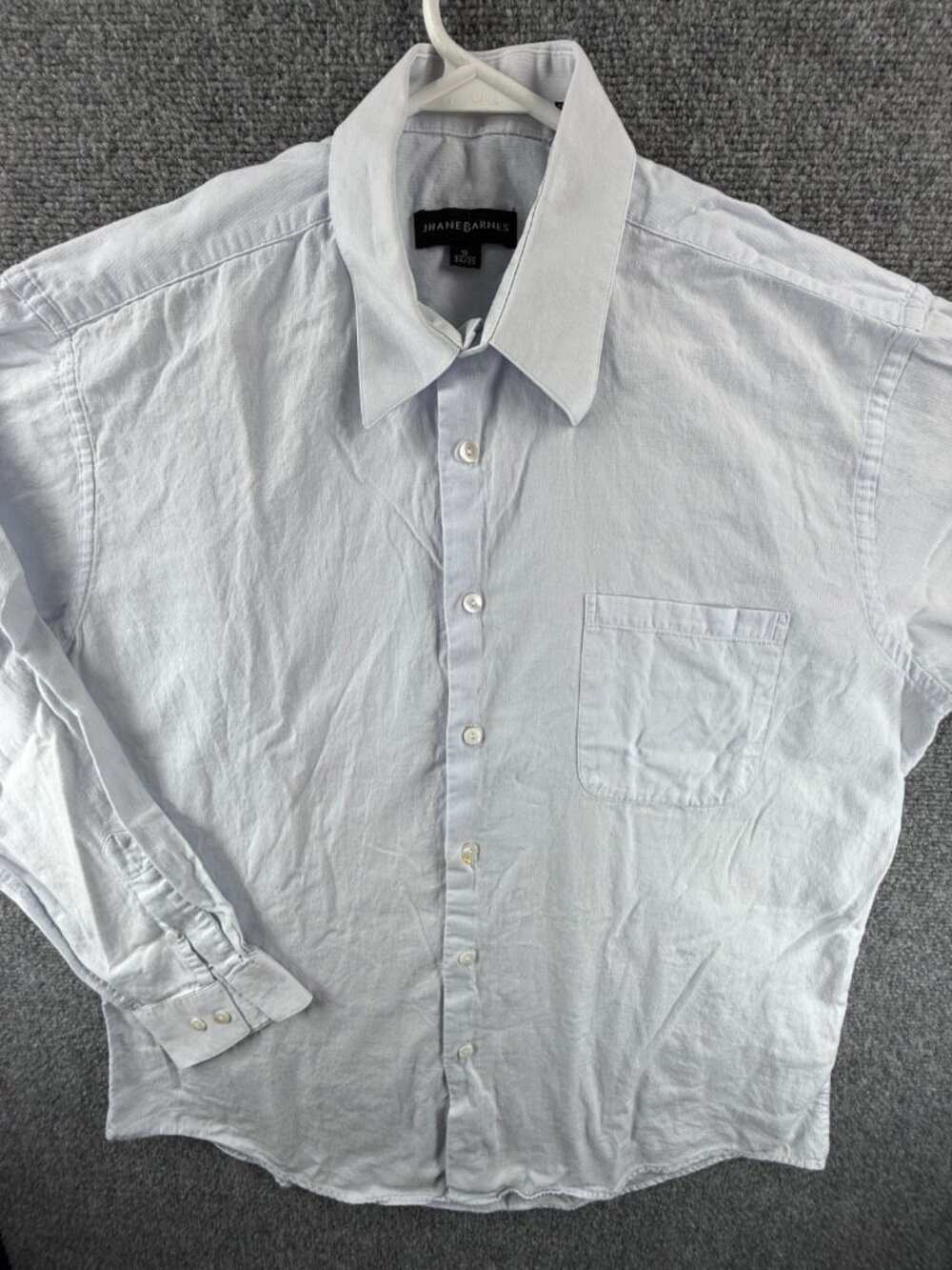 Jhane Barnes Point 16 34/35 Cotton Blue Pocket Solid Men Shirt Button Up Adult